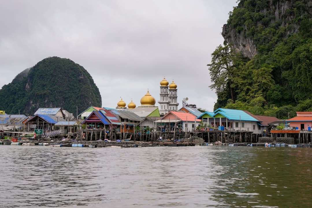 Stilted houses and mosque on the water